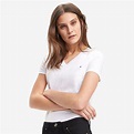 Tommy Hilfiger Heritage V Neck Tee Shirt, Damen Kurzarm, Classic White ...