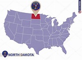 Dakota del Norte en el mapa de Estados Unidos. Bandera y mapa de Dakota ...