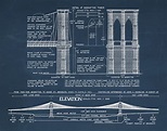 Brooklyn Bridge Drawing, Brooklyn Bridge architectural blueprint, 1870 ...