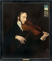 Portrait of Nicolò Paganini posed with the violin. Signed 'D. Maclise ...