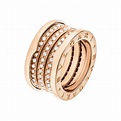 Bulgari B.Zero1 18k Rose Gold 4 Band Ring with Pave Diamonds AN857022