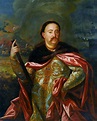 Portrait of John III Sobieski in Polish costume with the battle in the ...