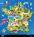 attractive France travel map with attractions in flat design Stock ...