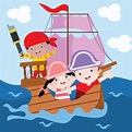 Niños juegan ilustración de dibujos animados de piratas | Descargar ...