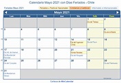 Calendario Mayo 2021 para imprimir - Chile
