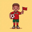 Lindo jugador de fútbol de marruecos en kit con bandera de sujeción y ilustración de icono de ...