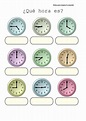 Recursos educativos: Fichas para aprender las horas del reloj