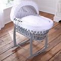 Grey Wicker/white dimples Moses Basket & Grey Deluxe Rocking Stand