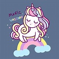 Illustrator of Cute Unicorn vector on the sky and pastel rainbow ...
