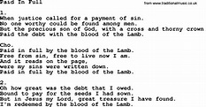 Paid In Full - Apostolic and Pentecostal Hymns and Songs lyrics, and PDF