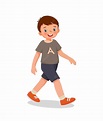 Premium Vector | Cute little boy walking on the road