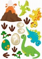 an assortment of stickers with dinosaurs and rocks