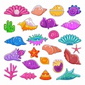Conchas de mar vector de dibujos animados marinos exóticos almeja y ...