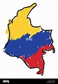 El mapa de Colombia pintado con colores amarillo, azul y rojo como ...