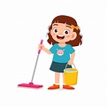 Premium Vector | Happy cute little kid boy and girl do chores cleaning ...