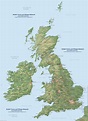 Topographical, Terrain or Physical Map of the United Kingdom