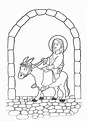 Dibujos Católicos : Jesús en burro entrando a Jerusalén para colorear