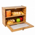 INDRESSME Bamboo 2- Layer Large Capacity Bread Box Countertop Bread ...