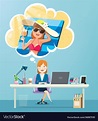 Businesswoman working and thinking about vacation Vector Image