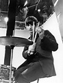 Ringo Starr, with The Beatles, posed, holding drum sticks, at Alpha ...