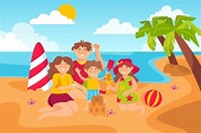 Premium Vector | Family beach vacation. young family with happy kids ...