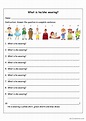 What is he/she wearing?: English ESL worksheets pdf & doc