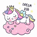 lindo unicornio dormir en la nube kawaii dibujos animados 11727955 ...