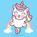 Dibujos animados de unicornio lindo saltar en el aire con animal kawaii ...