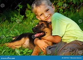 Ragazzo Che Abbraccia Il Suo Cane Fotografia Stock - Immagine di ...