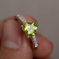 Natural Peridot Ring Green Gemstone Ring Heart Ring Engagement - Etsy