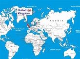 Reino Unido (UK) en el mapa mundial: países circundantes y ubicación en el mapa de Europa