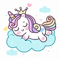 Cute Unicorn vector pony cartoon on cloud Princess: magic sleeping time ...