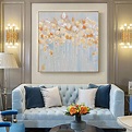 抽象油畫原創輕奢手繪裝飾畫金銀箔樹現代美式玄關飯廳背景牆掛畫