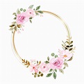 Guirnalda floral rosa acuarela con círculo dorado | Vector Gratis