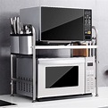 不鏽鋼廚房置物架雙層桌面微波爐架可伸縮檯面電飯鍋烤箱收納二層