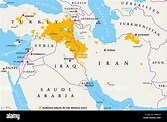 Aree curde in Medio Oriente, mappa politico. I paesi con i loro ...