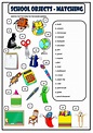 SCHOOL OBJECTS - MATCHING worksheet - Free ESL printable worksheets ...