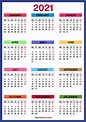2021 Calendar Printable Free, Colorful, Blue, Green – Monday Start ...