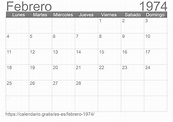 Calendario Febrero 1974 de España en español ☑️ Calendario.Gratis