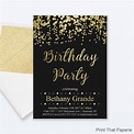 Adult Birthday Party Invitations Gold Confetti Birthday | Etsy
