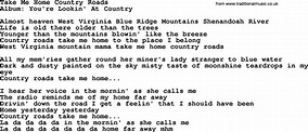 Loretta Lynn song: Take Me Home Country Roads, lyrics