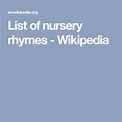 List of nursery rhymes - Wikipedia | Nursery rhymes, Rhymes, Songs for ...