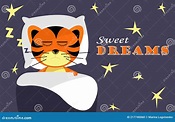 Cute Dreaming Tigers with Text Sweet Dreams on Nighty Background Stock ...