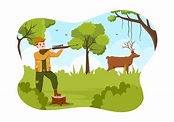 cazador con rifle de caza o arma disparando a aves o animales en el ...