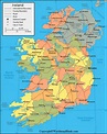 Labeled Map of Ireland with States, Capital & Cities