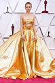 Carey Mulligan Walks Oscars 2021 Red Carpet in Golden Two-Piece Gown ...