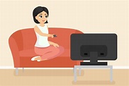Premium Vector | Illustration of woman sitting on couch watching tv ...