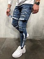Official Strapped Ripped Distressed Printed Jeans - Blue 4235 Mens ...