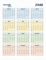 1940 Calendar (PDF, Word, Excel)