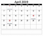 2019 April Calendar - Printable Word Searches